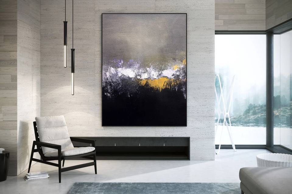 Office Handmade Hand-painted Grey Gold Leaf Hallway Abstract Canvas 8ZS9S